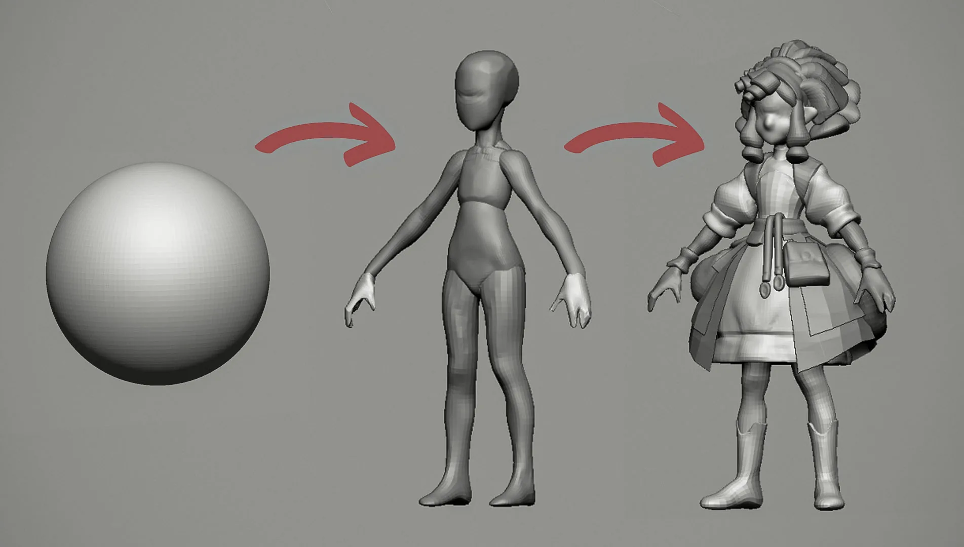 Моделирование и текстурирование стилизованной 3D-модели девушки, нарисованной вручную — изображение 2