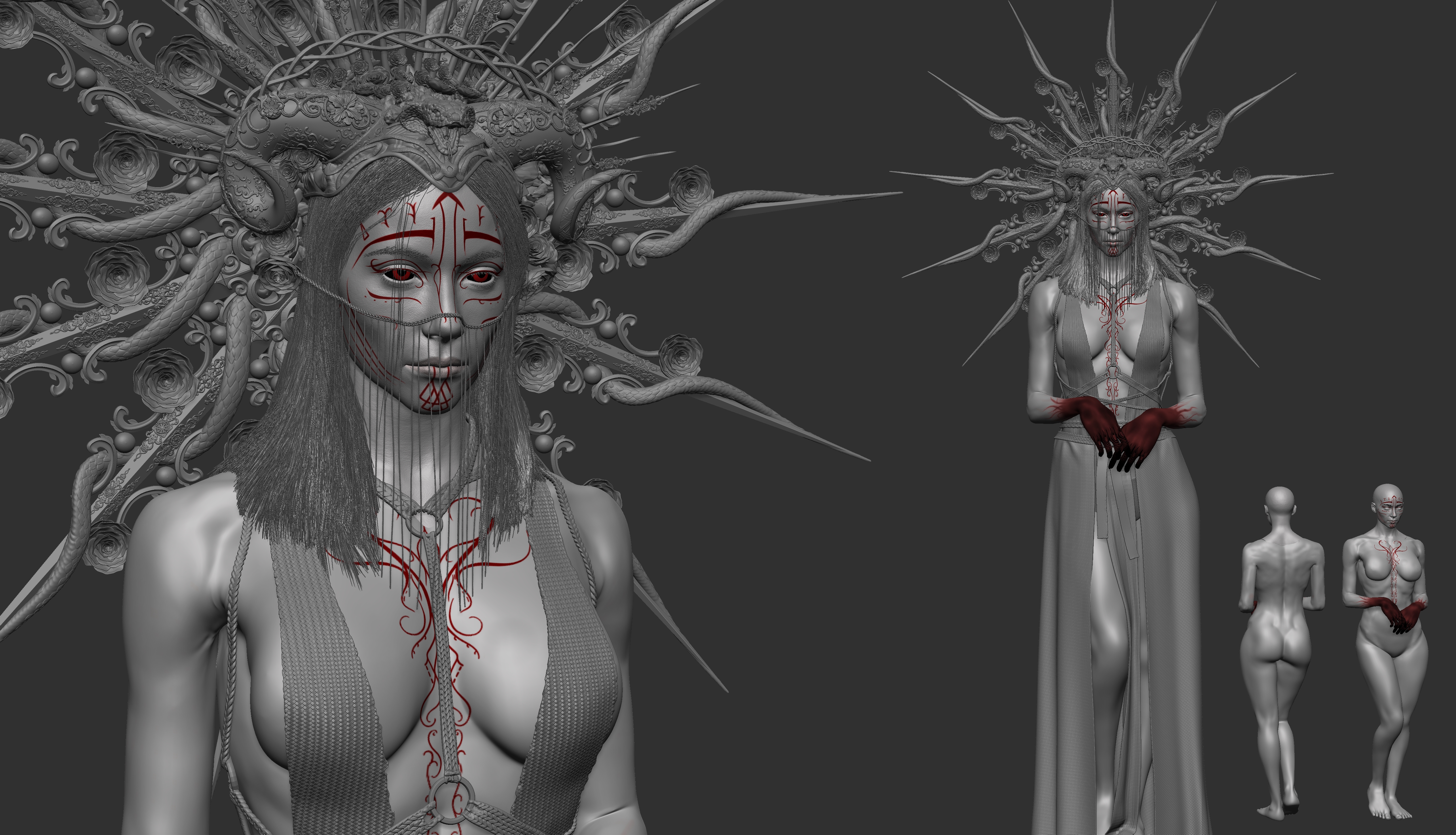 Кровавая 3D женщина, вдохновлённая традиционными шаманскими ритуалами — изображение 5
