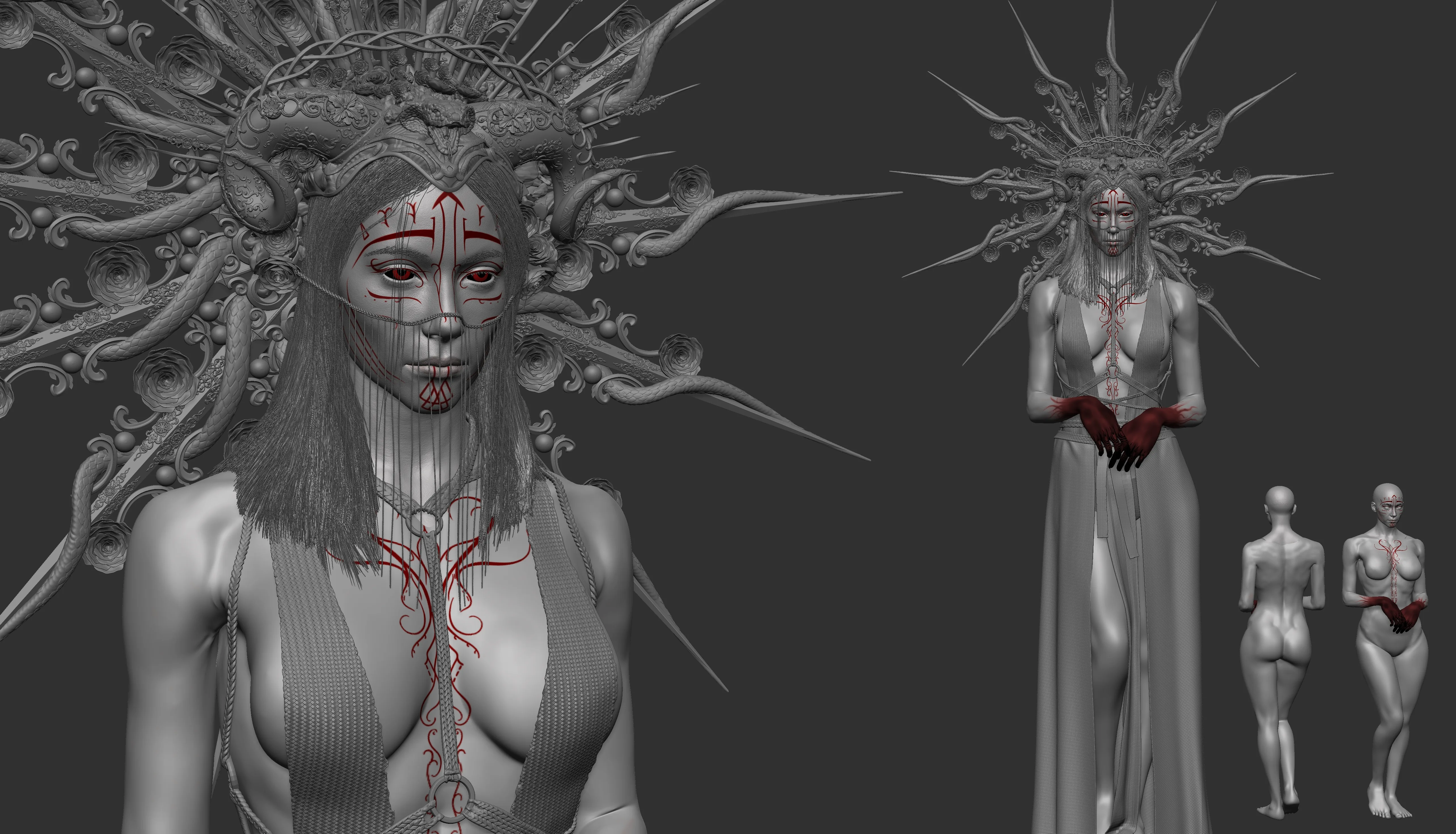 Кровавая 3D женщина, вдохновлённая традиционными шаманскими ритуалами — изображение 5