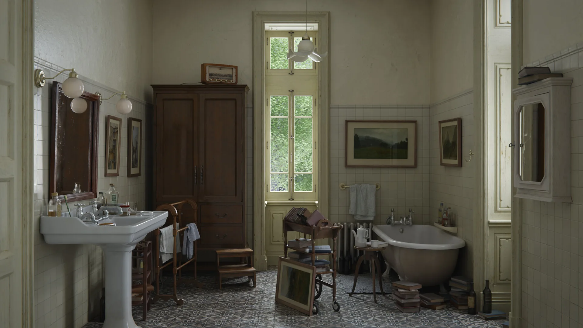 Фотореалистичный интерьер в винтажном стиле, созданный с помощью Blender и Substance 3D
