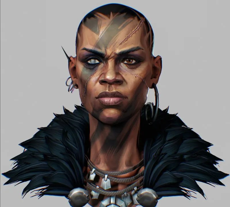 Текстурирование фанатского рисунка колдуньи из Diablo IV в стиле ручной живописи