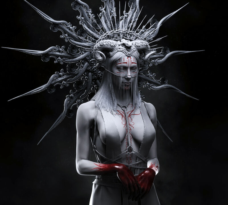 Кровавая 3D-женщина, вдохновлённая традиционными шаманскими ритуалами