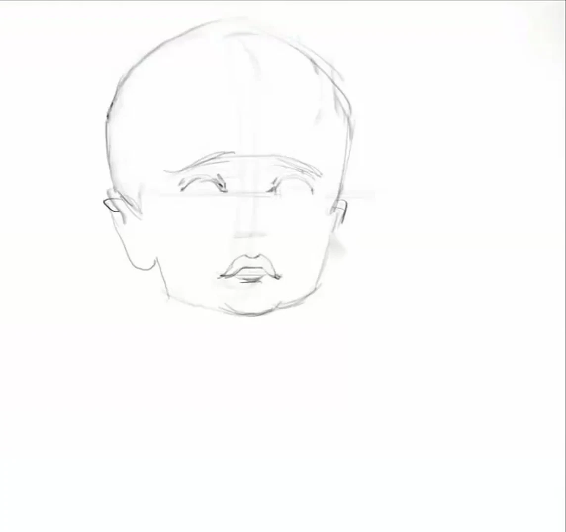 Баланың бетін белгілеу: қас бастың ортасында, көздер төменірек, мұрынның негізі.