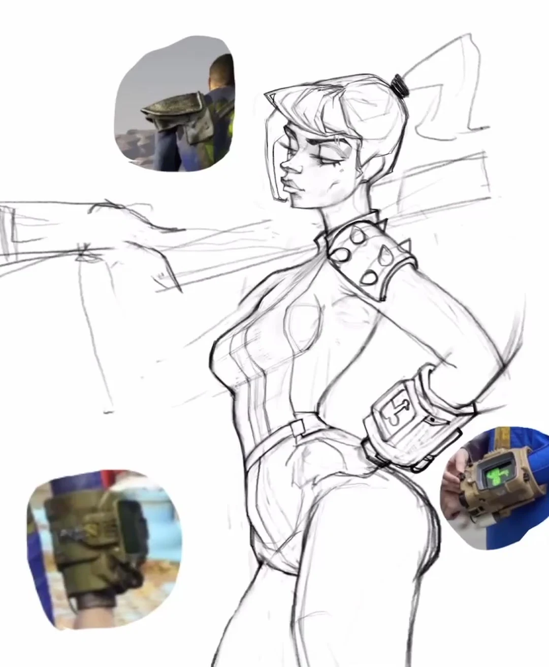 Костюм и снаряжение женского персонажа из Fallout: комбинезон, пип-бой, ружьё