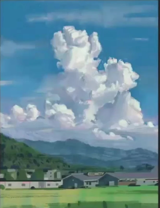 Finished drawing of clouds over a summer landscape