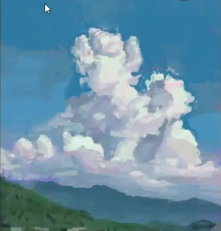 The volume of a cumulus cloud through light and shadow, simple shapes.
