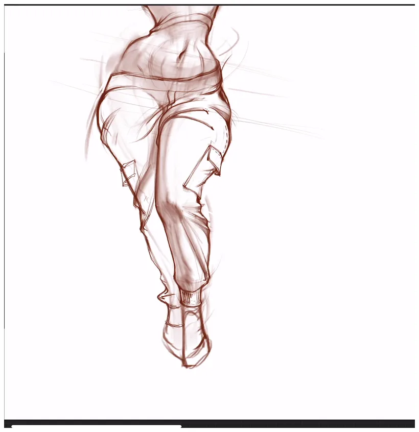 Finished drawing of folds and drapery on the figure