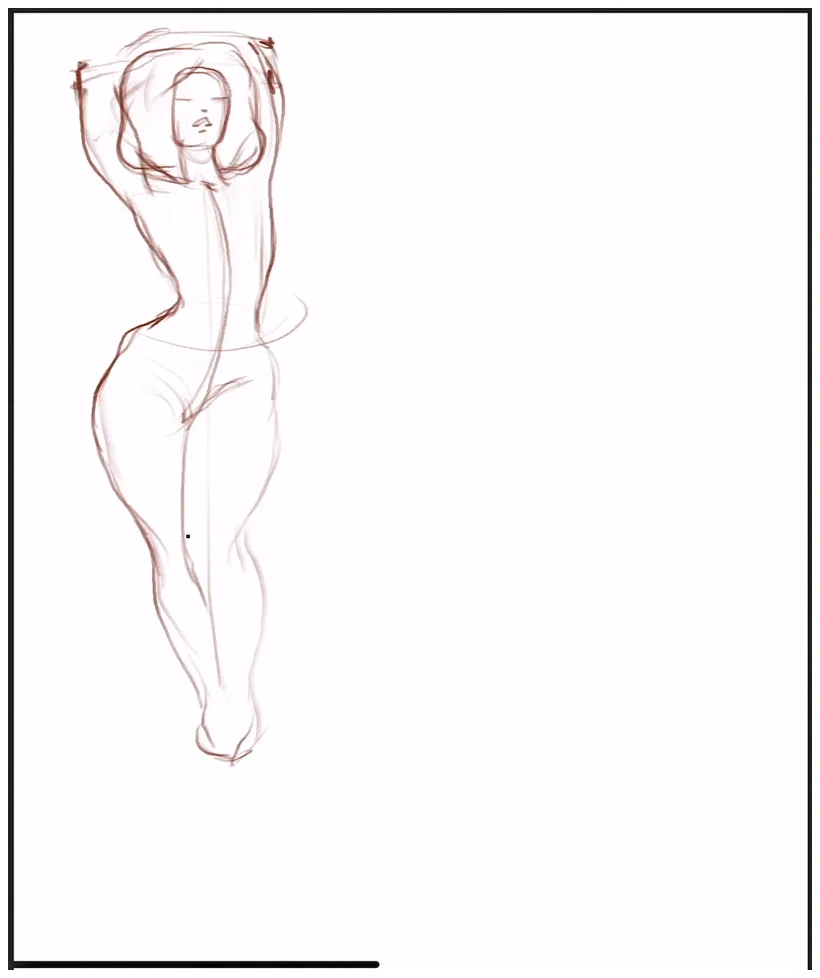 The silhouette of a clothed figure in a small sketch